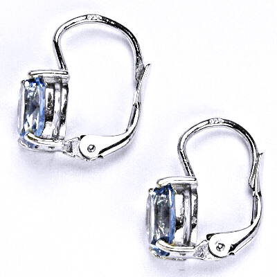 Zlaté náušnice, zirkon akvamarin světlý 8x6 mm , bílé i žluté zlato - NK 1245