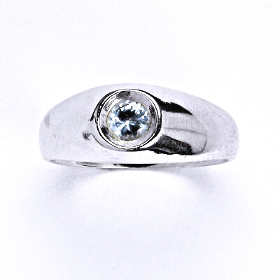 Stříbrný prsten, syntetický akvamarín , zásnubní, T 1418