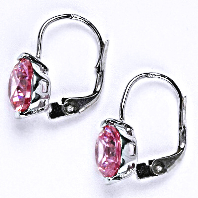 Stříbrné náušnice se syntetickým růžovým zirkonem, náušnice ze stříbra, NK 1461