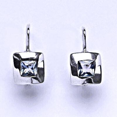 Stříbrné náušnice , zirkon akvamarin - NK 1117