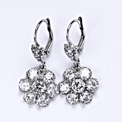 Stříbrné náušnice s čirými zirkony, kytičky, NK 1378/15