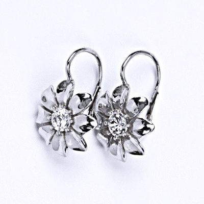 Stříbrné náušnice s čirým zirkonem, kytička NK 1389