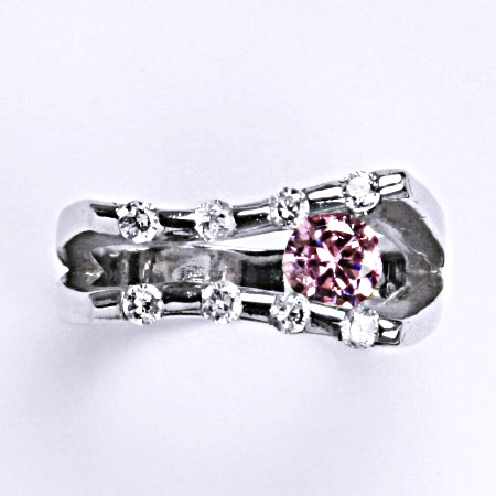 Stříbrný prsten s růžovým a čirými zirkony, VR 301
