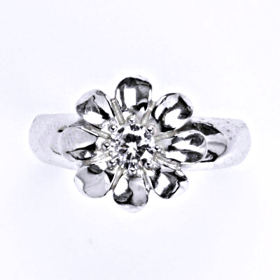 Stříbrný prsten s čirým zirkonem,kytička, T 1389 A