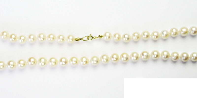 Náhrdelník z přírodních říčních perel, bílé přírodní říční perly, žluté zlato, 5 mm 