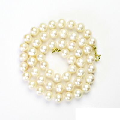 Náhrdelník z přírodních říčních perel, bílé přírodní říční perly, žluté zlato, 5 mm 