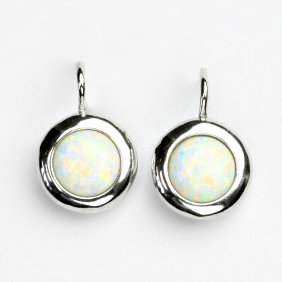 Zlaté náušice, bílé zlato, syntetický bílý opál, NK 1472