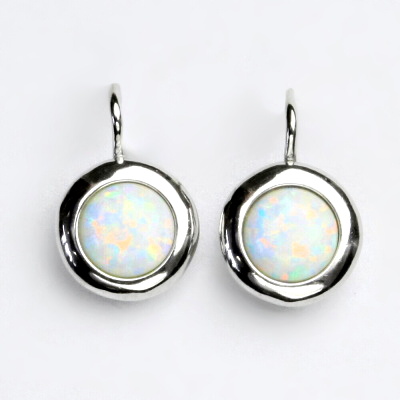 Zlaté náušice, bílé zlato, syntetický bílý opál, NK 1472