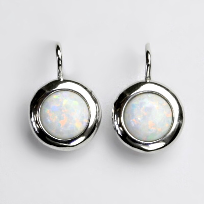 Zlaté náušice, bílé zlato, syntetický bílý opál, NK 1472