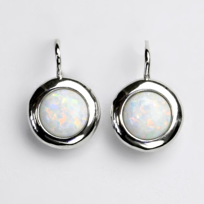 Zlaté náušice, bílé zlato, syntetický bílý opál, NK 1472