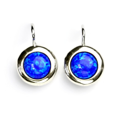 Zlaté náušice, bílé zlato, syntetický tmavě modrý opál, NK 1472