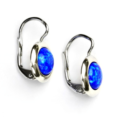 Zlaté náušice, bílé zlato, syntetický tmavě modrý opál, NK 1472