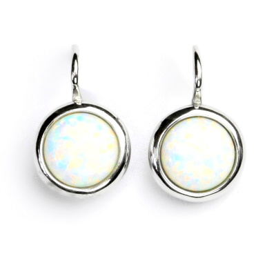 Zlaté náušice, bílé i žluté zlato, syntetický bílý opál - NK 1503