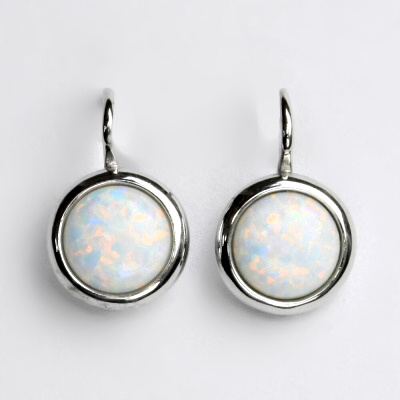 Zlaté náušice, bílé i žluté zlato, syntetický bílý opál - NK 1503