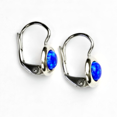 Zlaté náušice, bílé zlato, syntetický tmavě modrý opál, NK 1470