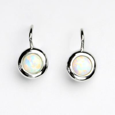 Zlaté náušice, bílé zlato, syntetický bílý opál, NK 1470