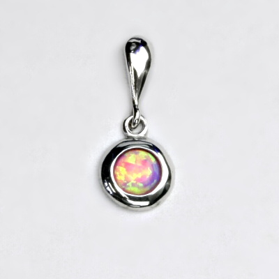 Zlatý přívěsek, bílé zlato, růžový syntet. opál - P 1470/22