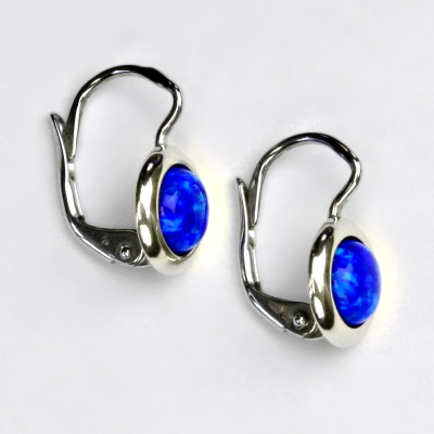 Zlaté náušice, bílé zlato, syntetický tmavě modrý opál, NK 1471