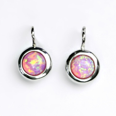 Zlaté náušice, bílé zlato, syntetický růžový opál, NK 1470