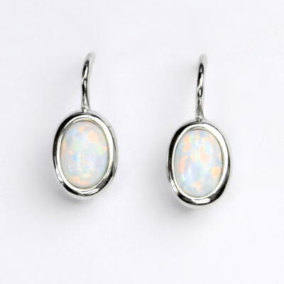 Zlaté náušnice, bílé i žluté zlato, bílý syntetický opál - NK 1354 