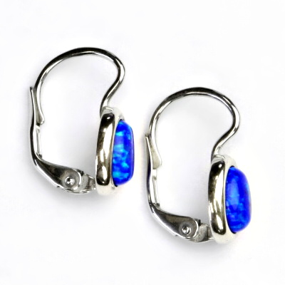 Zlaté náušnice, bílé zlato, tmavě modrý syntetický opál - NK 1354 