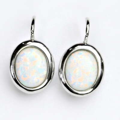 Zlaté náušnice, bílé i žluté zlato, bílý syntetický opál - NK 1453