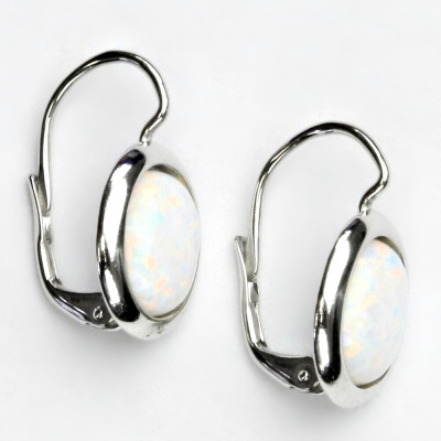 Zlaté náušnice, bílé i žluté zlato, bílý syntetický opál - NK 1453