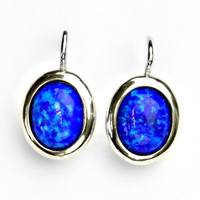 Zlaté náušnice, bílé i žluté zlato, tmavě modrý syntetický opál - NK 1453 