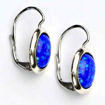 Zlaté náušnice, bílé i žluté zlato, tmavě modrý syntetický opál - NK 1453 