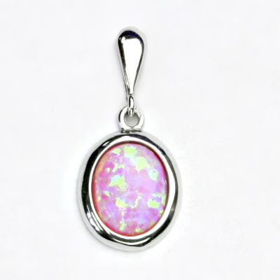 Zlatý přívěsek, bílé zlato, růžový syntetický opál, P 1453