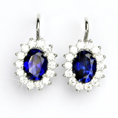 Zlaté náušnice Kate, bílé i žluté zlato, syntetický safír - NK 1507