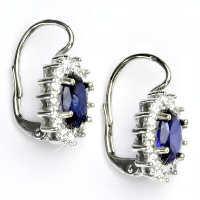 Zlaté náušnice Kate, bílé i žluté zlato, syntetický safír - NK 1507