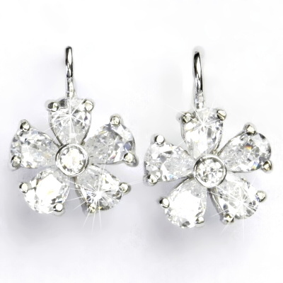 Zlaté náušnice kytičky, bílé i žluté zlato, čiré zirkony - VE 139 mal.