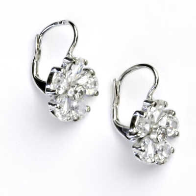 Zlaté náušnice kytičky, bílé i žluté zlato, čiré zirkony - VE 139 mal.