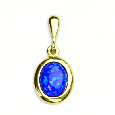 Zlatý přívěsek,žluté zlato, tm. modrý syntetický opál,přívěsek s opálem, P 1515