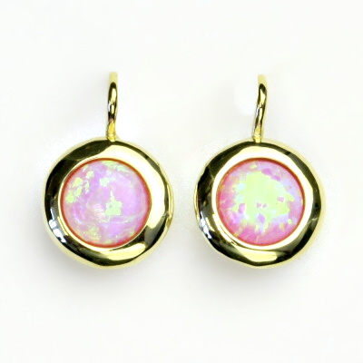 Zlaté náušice, žluté zlato, syntetický růžový opál, NK 1472 