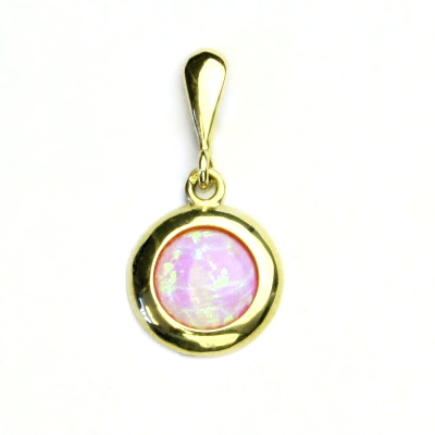 Zlatý přívěsek, žluté zlato, růžový syntetický opál, P 1472/22 