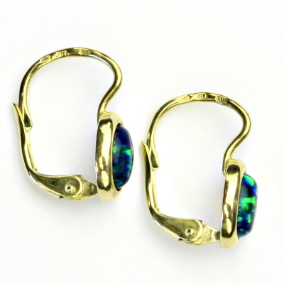 Zlaté náušnice, žluté zlato, zelený syntetický opál, NK 1354 