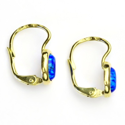 Zlaté náušnice, žluté zlato, tmavě modrý syntetický opál, NK 1354