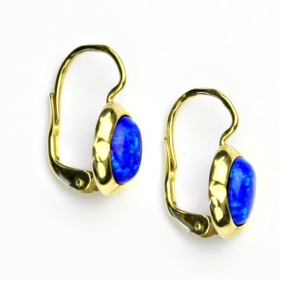 Zlaté náušnice, žluté zlato, tmavě modrý syntetický opál, NK 1374 