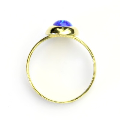 Zlatý prsten, žluté zlato, fialový syntetický opál - T 1374 
