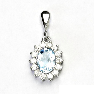 Zlatý přívěsek, bílé i žluté zlato, přírodní topaz sky, čiré zirkony, přívěšek, P 1507/22