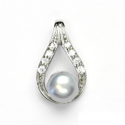 Zlatý přívěšek, bílé zlato, přírodní stříbrná perla, 8 mm, přívěšek, P 1411 