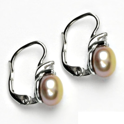 Stříbrné náušnice, přírodní perla růžová - VE 120 