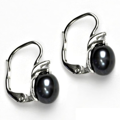 Stříbrné náušnice, čirý zirkon a přírodní perla černá - VE 120