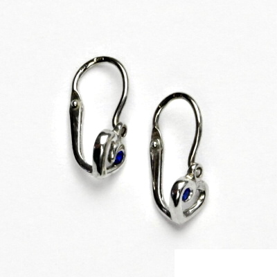 Zlaté dětské náušnice, srdíčka, bílé zlato, zirkon v barvě spinelu, VE 248 