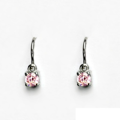 Zlaté dětské náušnice, růžové zirkony, bílé zlato, náušnice ze zlata, VE 21