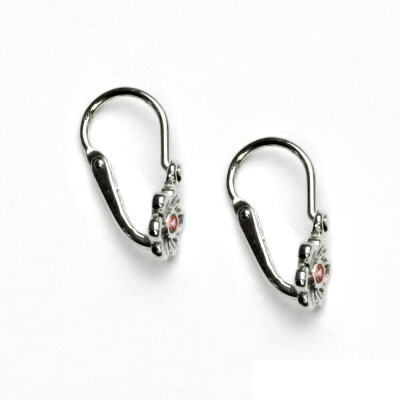 Zlaté dětské náušnice, bílé zlato, růžové zirkony, VE 185 