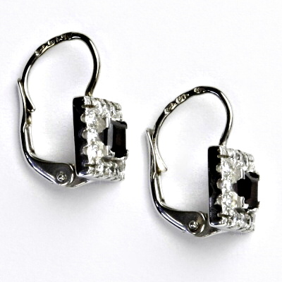 Stříbrné náušnice, zirkony a přírodní  granát, VE 20