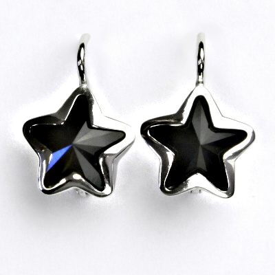 Zlaté náušnice,bílé zlato, hvězdičky, Swarovski krystal jet, NK 1325